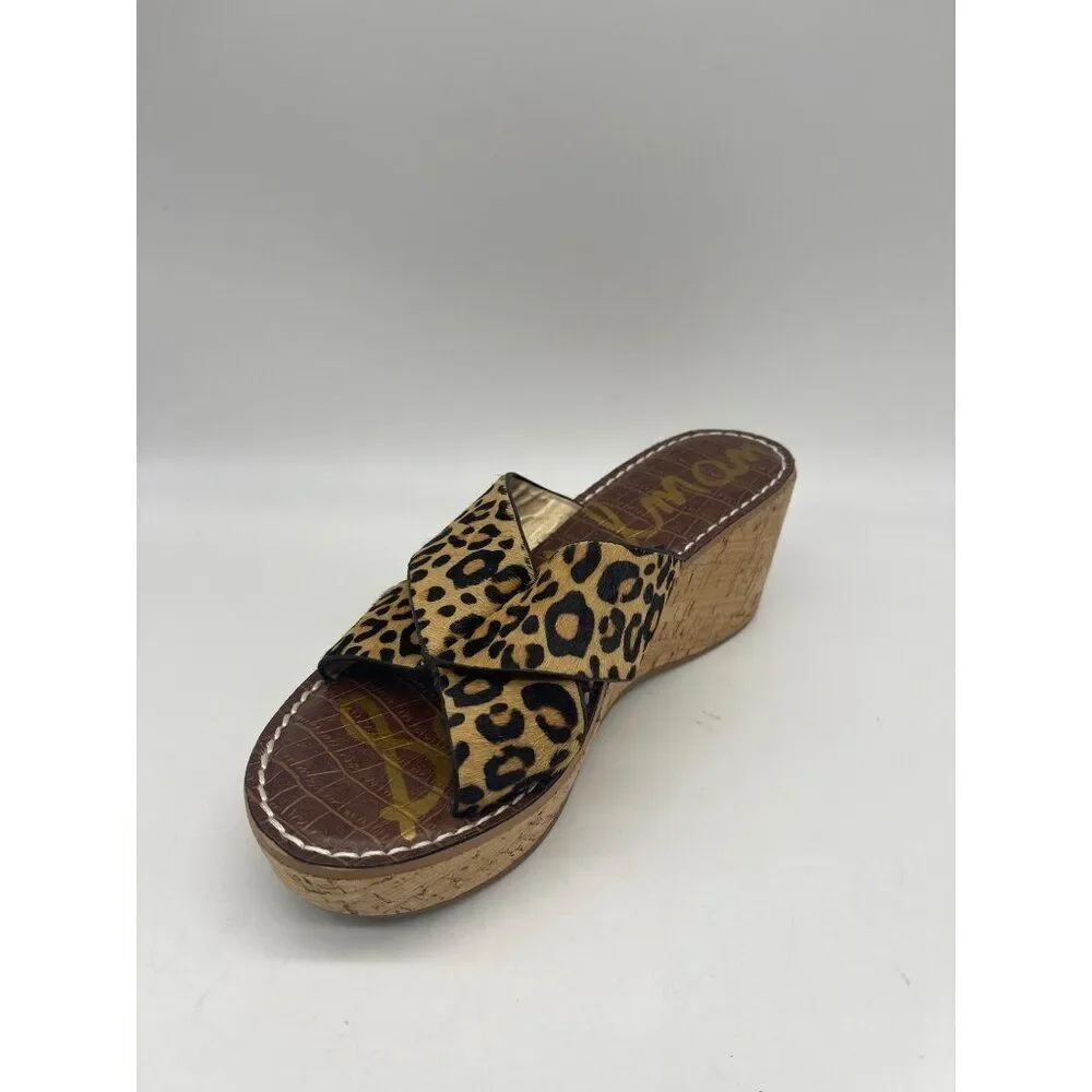 Sam Edelman Remini Women Animal Print Leather Wedge Sandal Size 8.5M